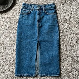 Zara Denim High Waisted Longer Length Pencil Skirt, XS